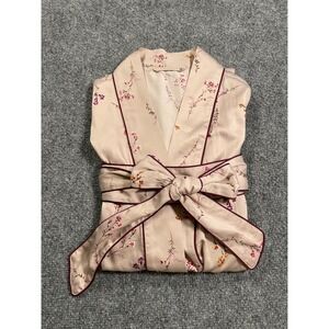 Floral Print Kimono Robe Lavender Burgundy Trim Satin Lightweight Loungewear